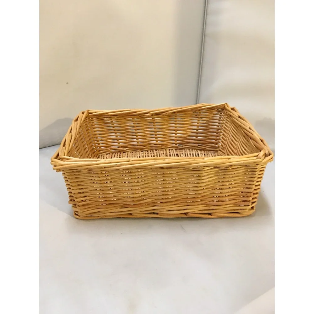 Wicker Storage Basket Unisex Brown Woven Rectangular Organizer Cottagecore